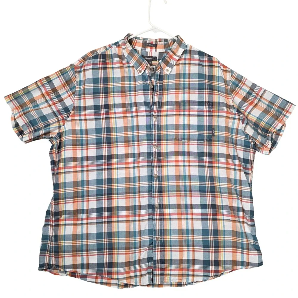 Eddie Bauer Shirt Mens 2XL Multi Plaid Good Short Sleeve Button Down Classic Fit